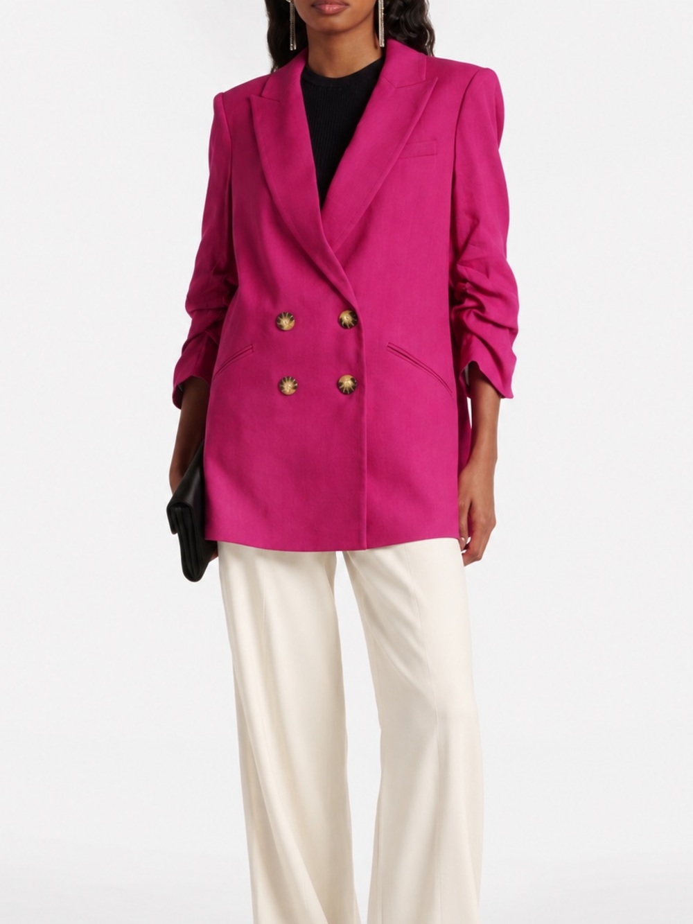 Veronica Beard Kiernan Linen Blend Double Breasted Ruched Sleeve Blazer Size 8